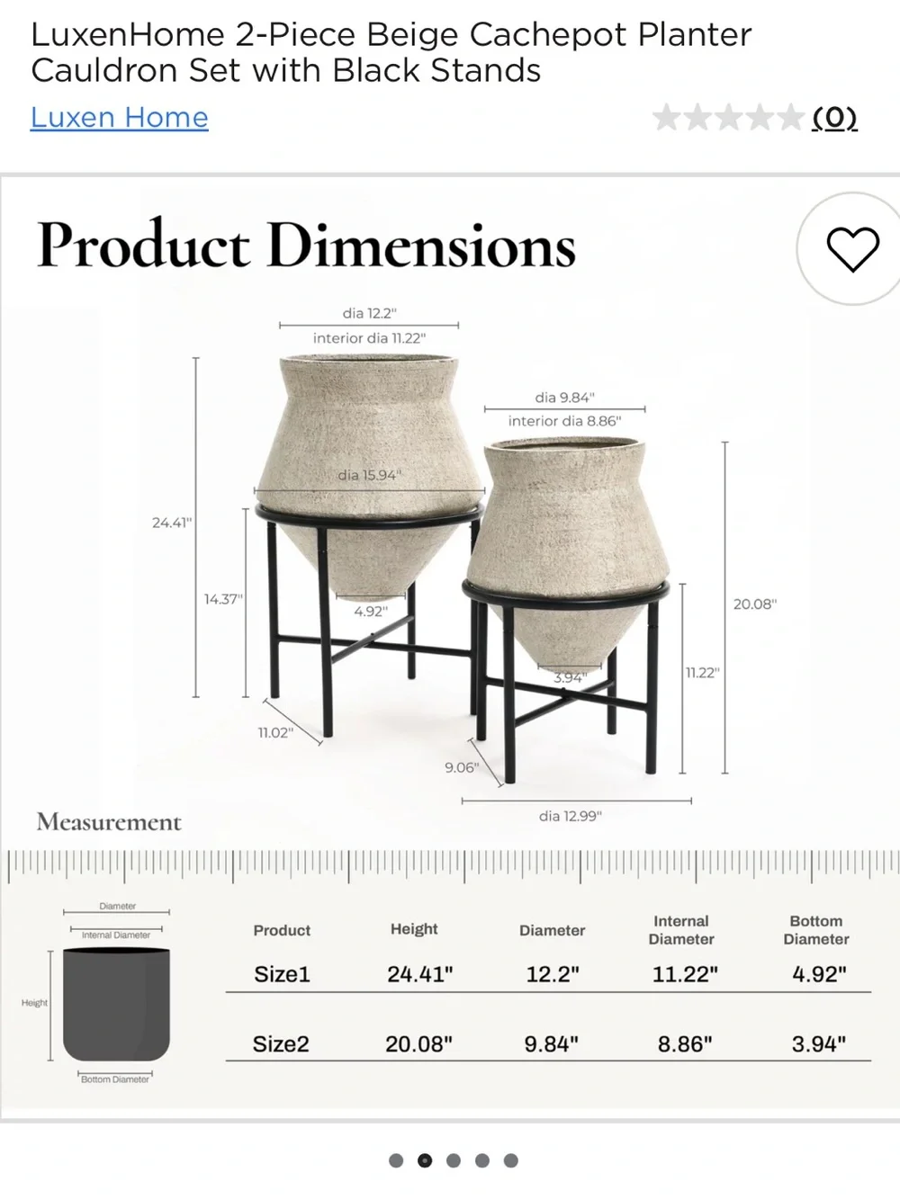 NEW LuxenHome 2pc Beige Cachepot Planter Cauldron Set with Black Stands